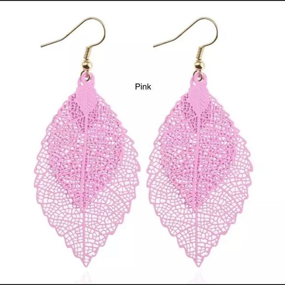 VINTAGE TWO TONE LEAVES DROP EARRINGS SET OF 2 - Picture 3 of 5